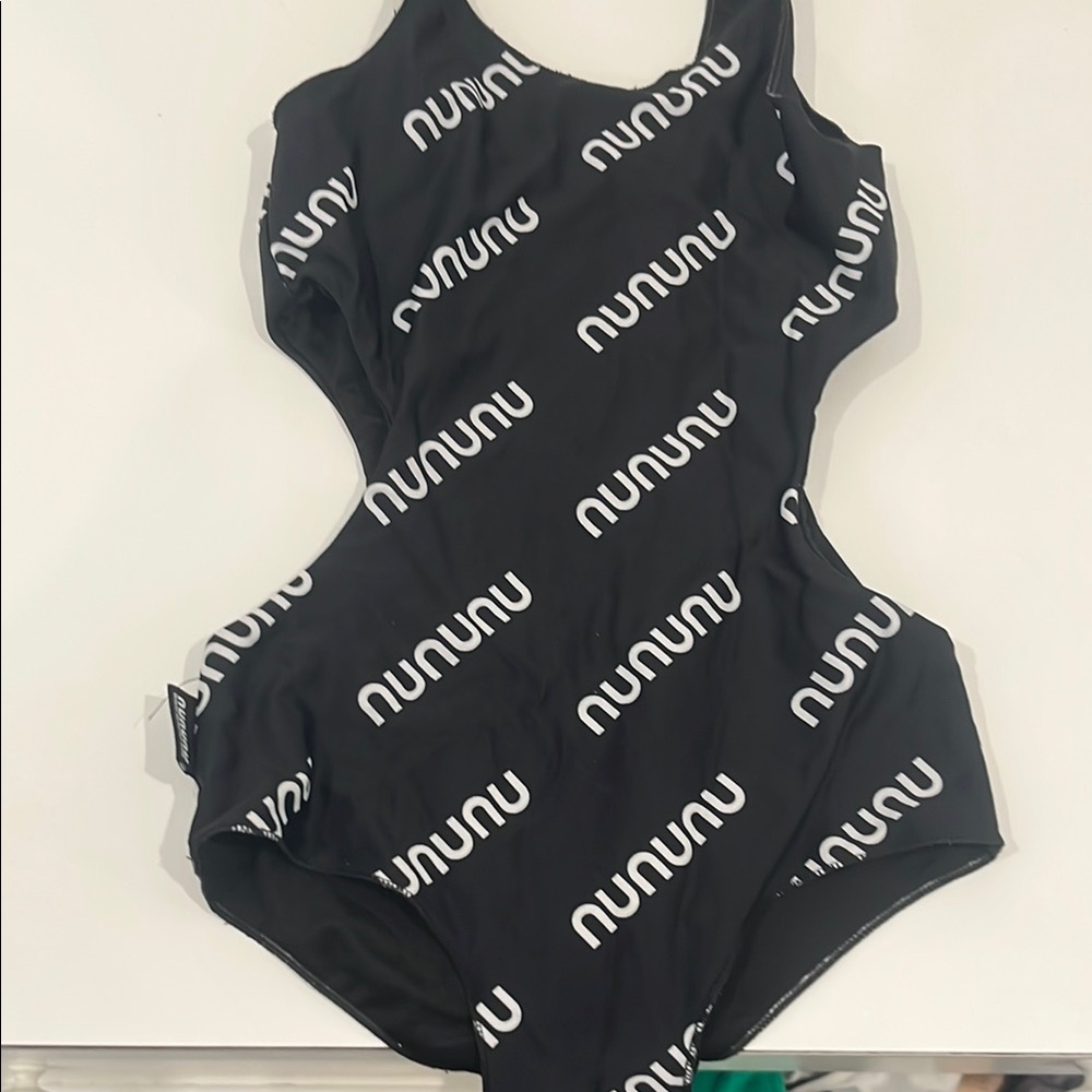 Nununu Black and White Bodysuit with Graphic Print